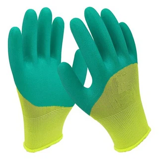 Zöld latex tenyérbevonatú építőipari kesztyűk